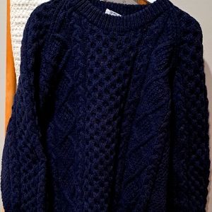 Vintage  Irish navy blue wool heavy cable knit sweater.
